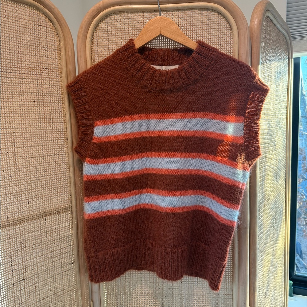 Caron Callahan Rust and Orange Dana Striped Sweater Vest